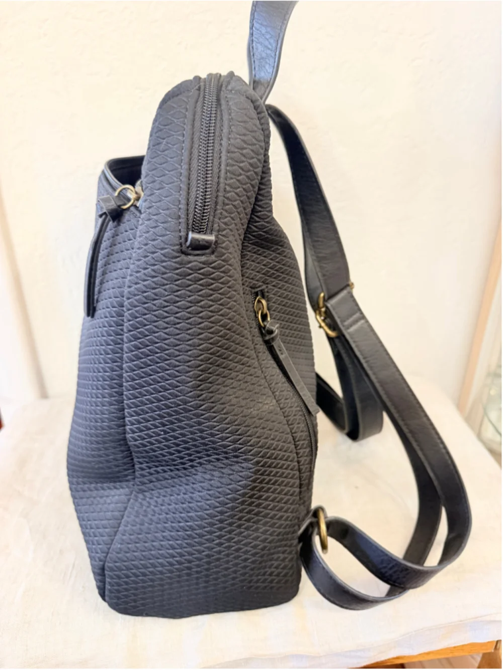 The Sak Black Textured Backpack Purse Olvera Style Zip Pockets Adjustable Straps